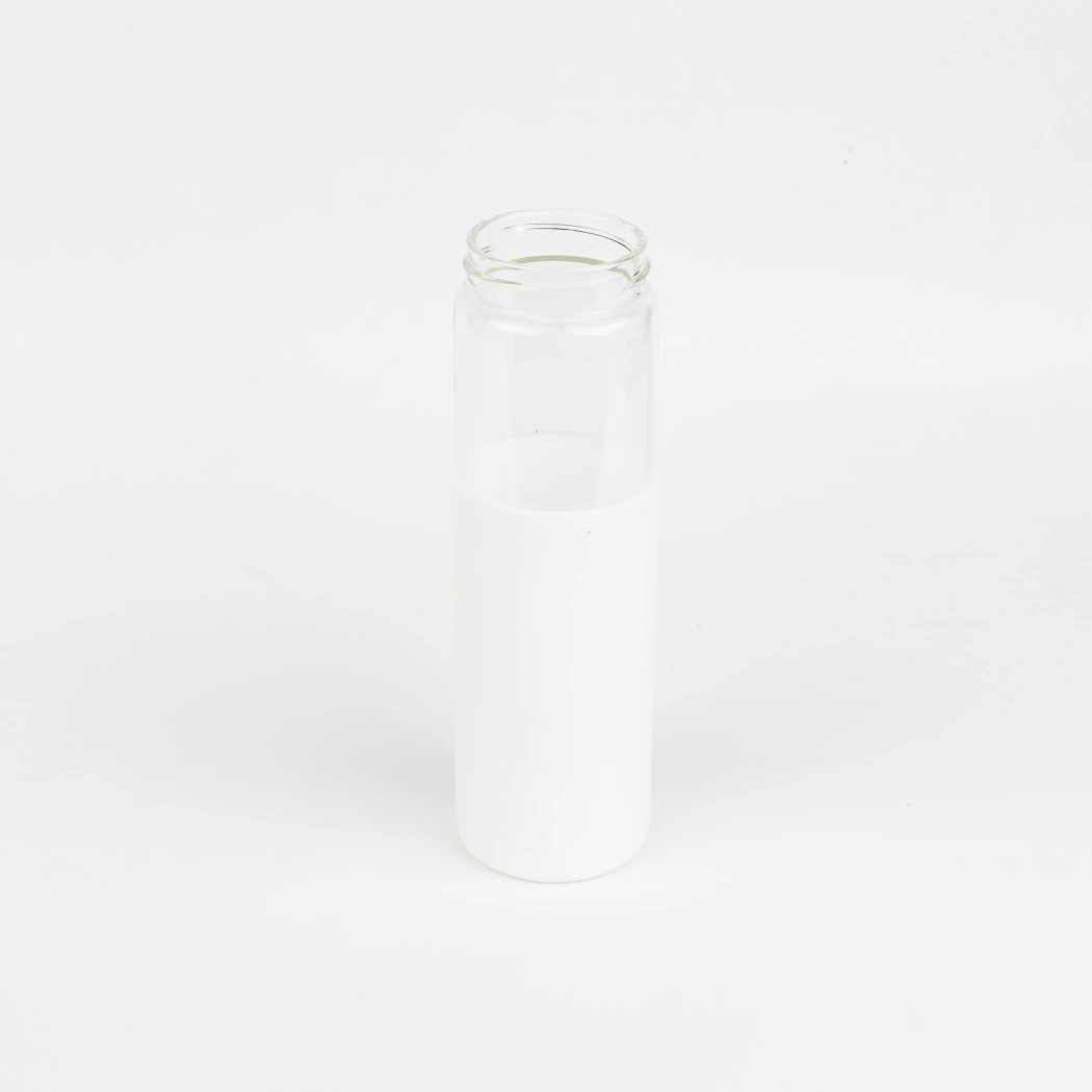 Бутылка стеклянная с силиконовой манжетой и бамбуковой крышкой  Glass, белая