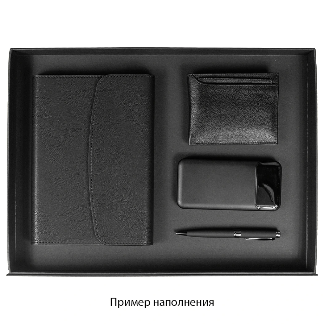 Подарочная коробка, размер 29,5*40,5*4,0 см,  Solution Prestige с магнитным клапаном, черная, с черным ложементом