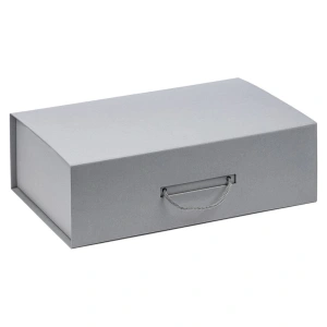 Подарочная коробка, размер 39*26,3*11 см, Solution Prestige Big Case с магнитным клапаном и ручкой , серебристая