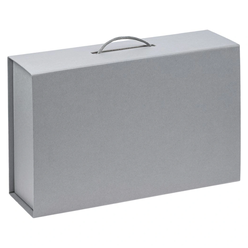 Подарочная коробка, размер 39*26,3*11 см, Solution Prestige Big Case с магнитным клапаном и ручкой , серебристая