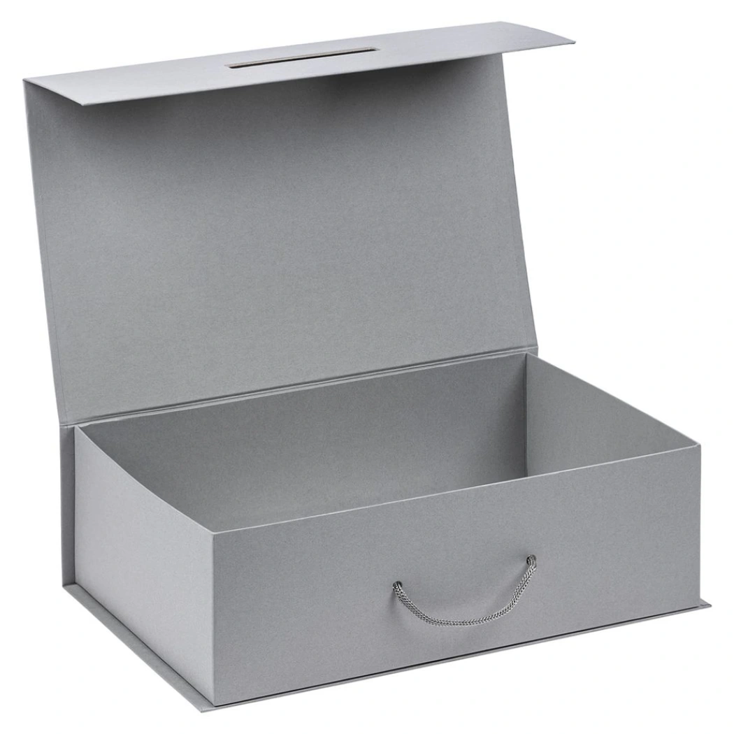 Подарочная коробка, размер 39*26,3*11 см, Solution Prestige Big Case с магнитным клапаном и ручкой , серебристая