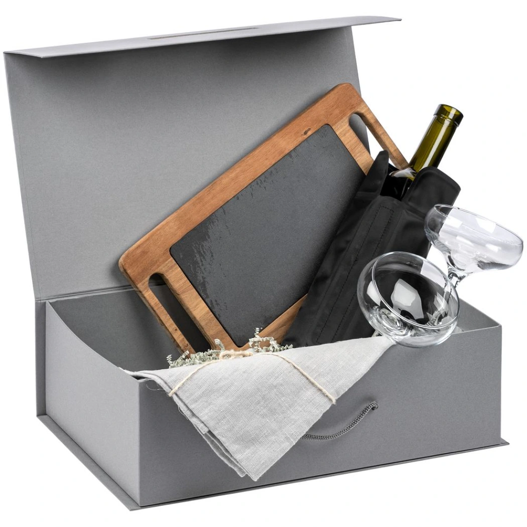 Подарочная коробка, размер 39*26,3*11 см, Solution Prestige Big Case с магнитным клапаном и ручкой , серебристая
