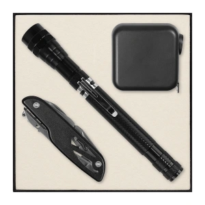 Набор подарочный Solution Superior Trio (Фонарь телескопический Tools Flashlight, рулетка Tools Master, 3 метра, нож складной многофункциональный Tools Driver, 7 в 1) черный