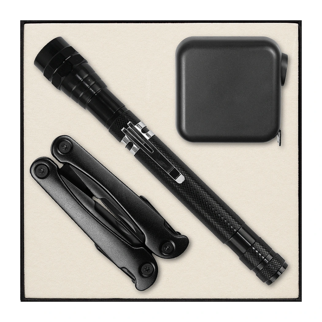 Набор подарочный Solution Superior Trio (Фонарь телескопический Tools Flashlight, рулетка Tools Master, 3 метра, Мультитул Tools Hardwork) черный