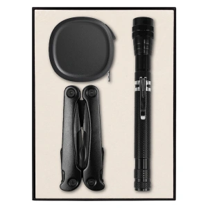 Набор подарочный Solution Superior Trio (Фонарь телескопический Tools Flashlight, рулетка Tools Trecker 3 метра, мультитул Tools Hardwork), черный