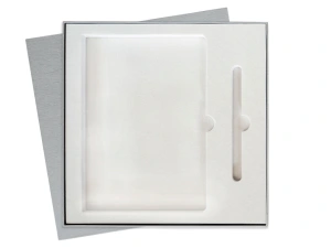 Коробка подарочная Solution Superior Alfa Linen под ежедневник и ручку, серебро, 25,7x25,7x2,8 см, бежевый ложемент