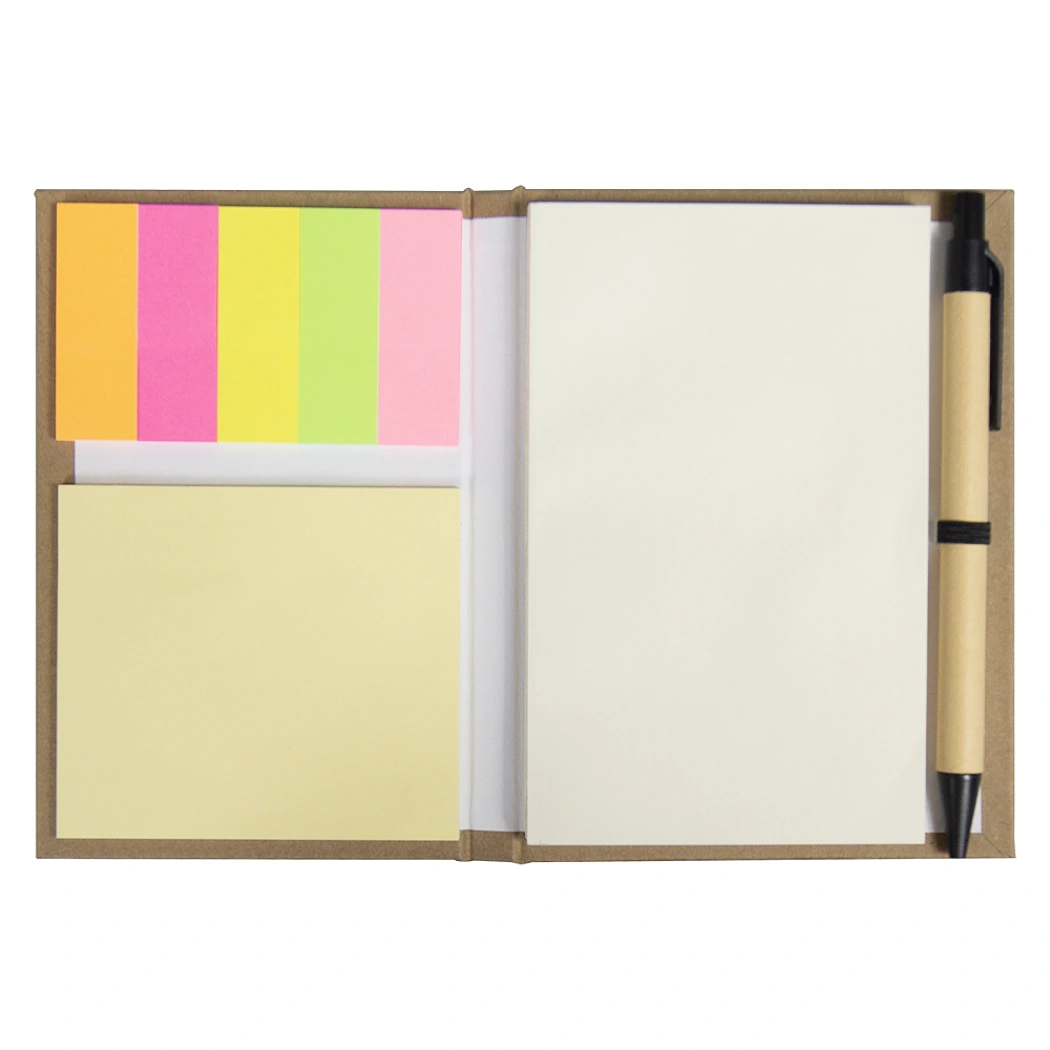 Блокнот А6  Stick and go с ручкой и набором стикеров в твердом переплете,  размер 11,5*14,5*1 см, крафт