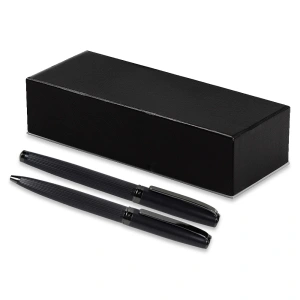 Набор ручек Ontario Solution, черный (ручка шариковая, роллер) в подарочной коробке Emotion, черный