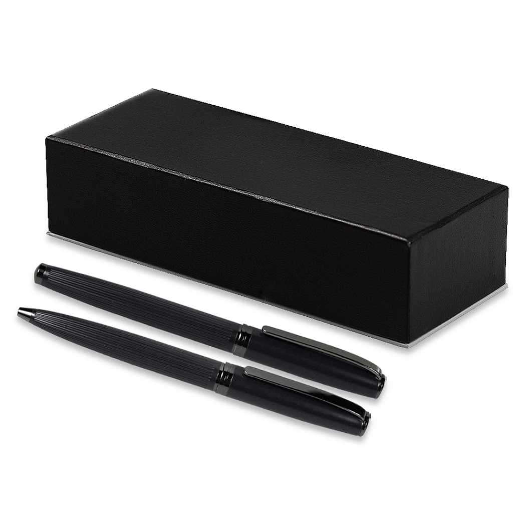 Набор ручек Ontario Solution, черный (ручка шариковая, роллер) в подарочной коробке Emotion, черный