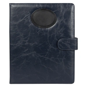 Папка-органайзер на кнопке с поворотным калькулятором и блокнотом, синяя