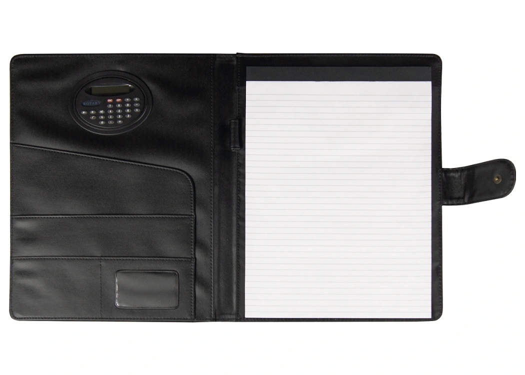 Папка-органайзер на кнопке с поворотным калькулятором и блокнотом, синяя