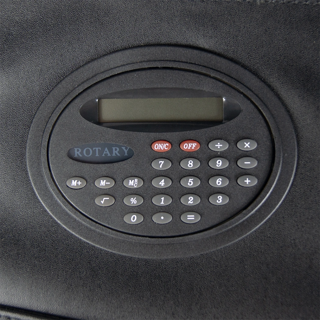 Папка-органайзер на кнопке с поворотным калькулятором и блокнотом, синяя