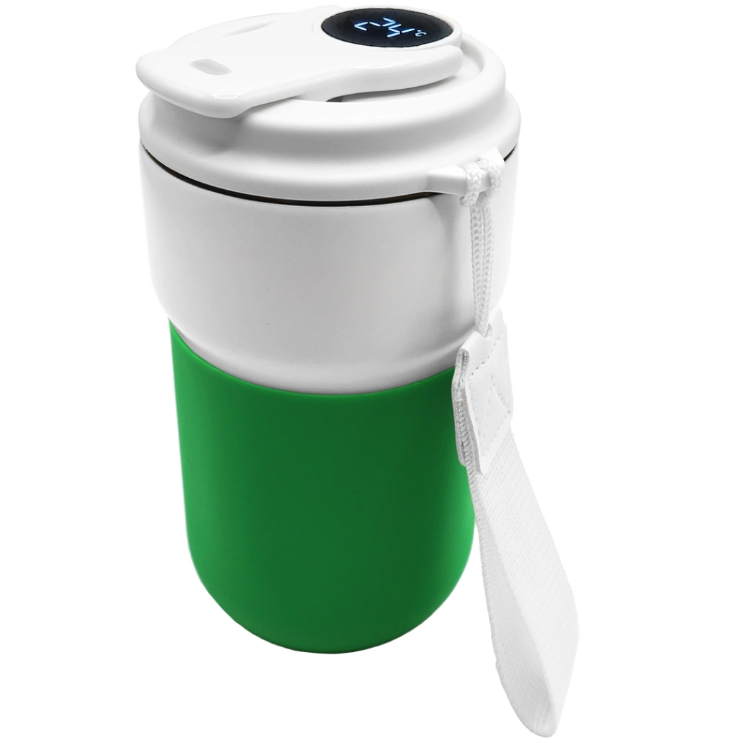 Термокружка вакуумная герметичная с дисплеем Clive To Go, белый/зелёный
