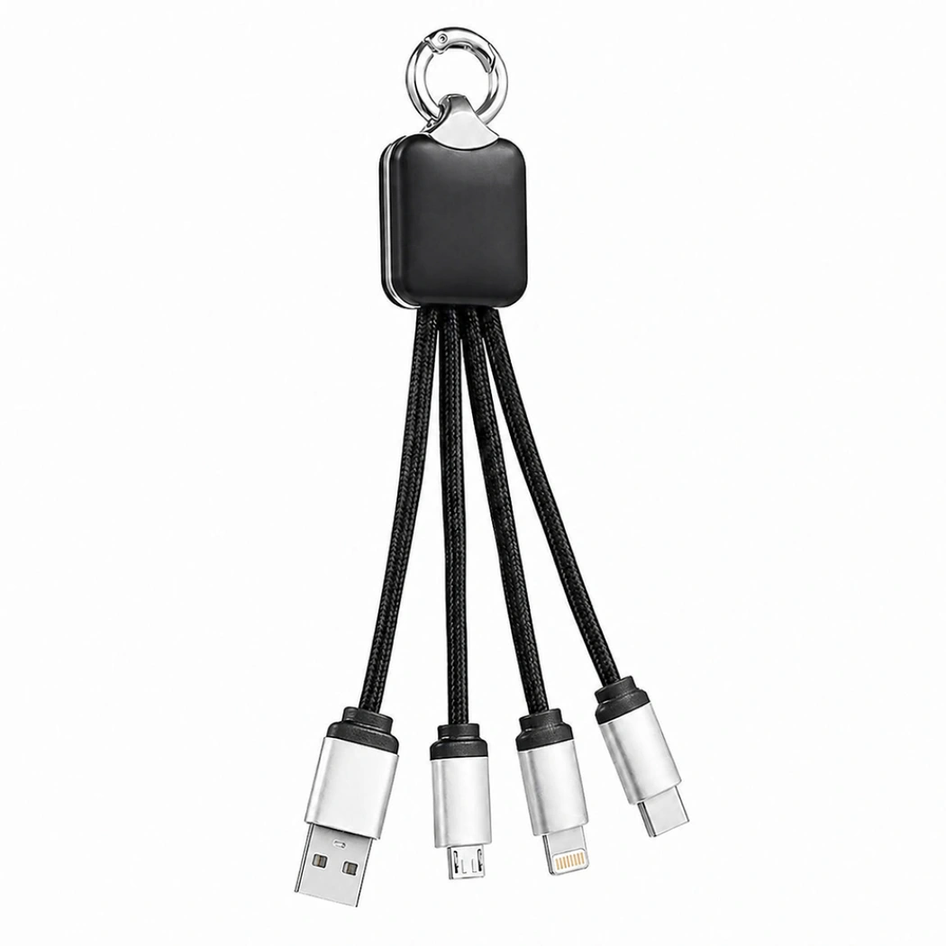 Кабель - брелок Plug с подсветкой гравировки, черный
