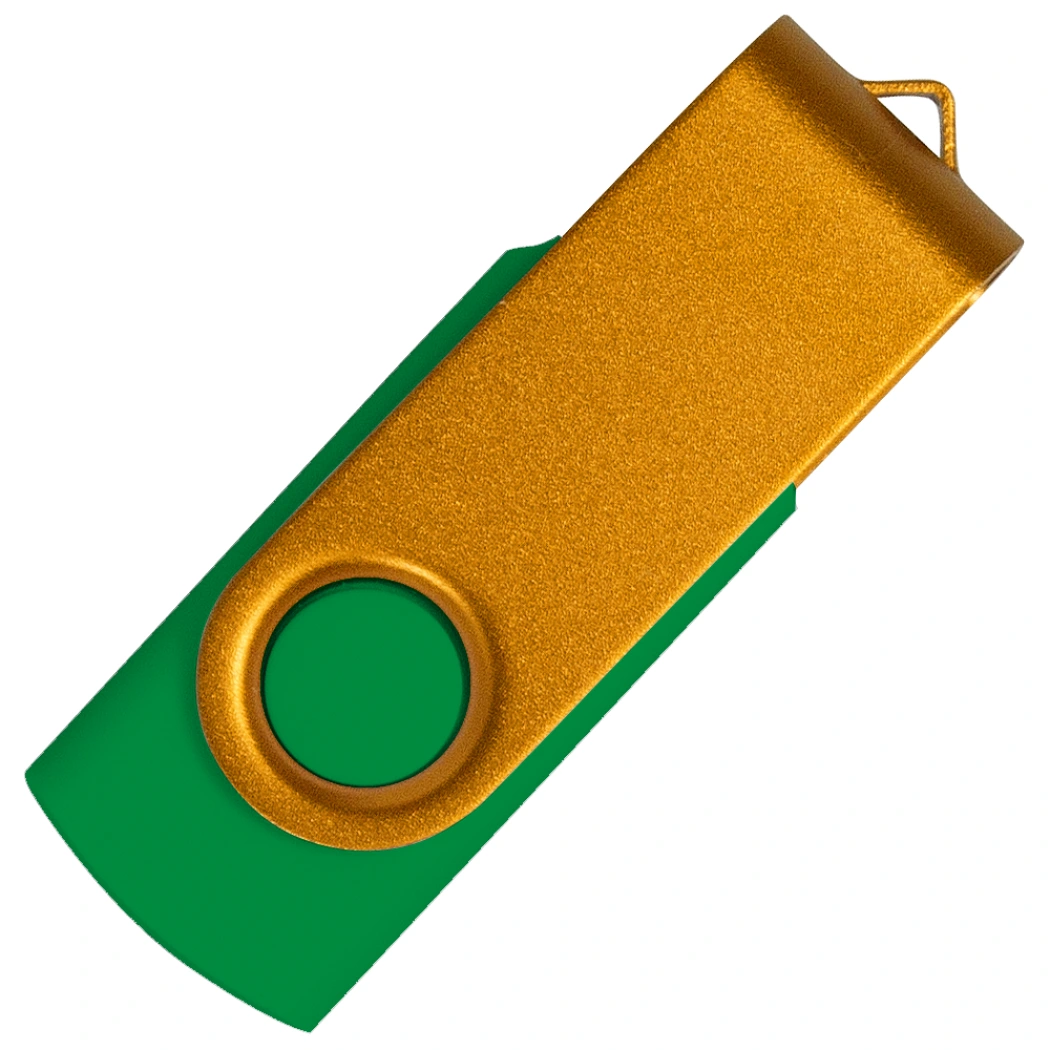 Флеш накопитель USB 2.0 Twister Сolor Mix 16GB, пластик Софт Тач/металл, зеленый/золотистый