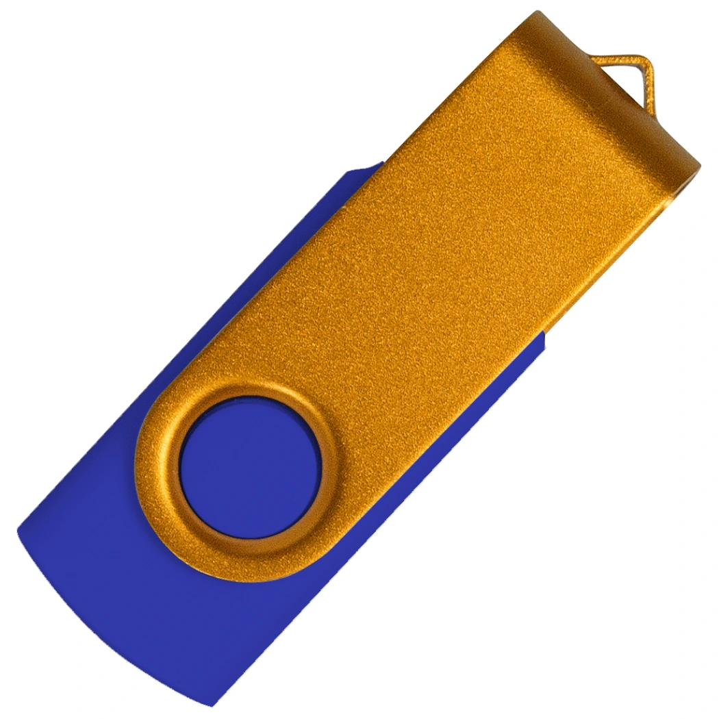 Флеш накопитель USB 2.0 Twister Сolor Mix 16GB, пластик Софт Тач/металл, синий/золотистый