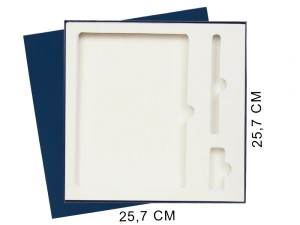 Коробка подарочная Solution Superior Linen под ежедневник, ручку и флешку, темно-синяя, 25,7x25,7 см, бежевый ложемент