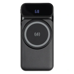 Внешний аккумулятор (powerbank) «Nova», 10 000 mAH, с тремя зарядными шнурами, c беспроводным магнитным контактом magsafe до 15W, 22,5W (Ватт) super fast charge, Power Delivery (PD) 20W (dfnn), QC3.0, черный