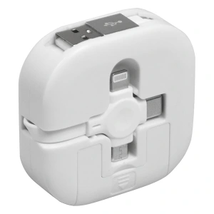 Кабель зарядный выдвижной USB Wingle 3-в-1 на Lightning, Micro-USB, Type-C «U50» 2,4 A, Quick Charge с подставкой для телефона, квадратный, белый
