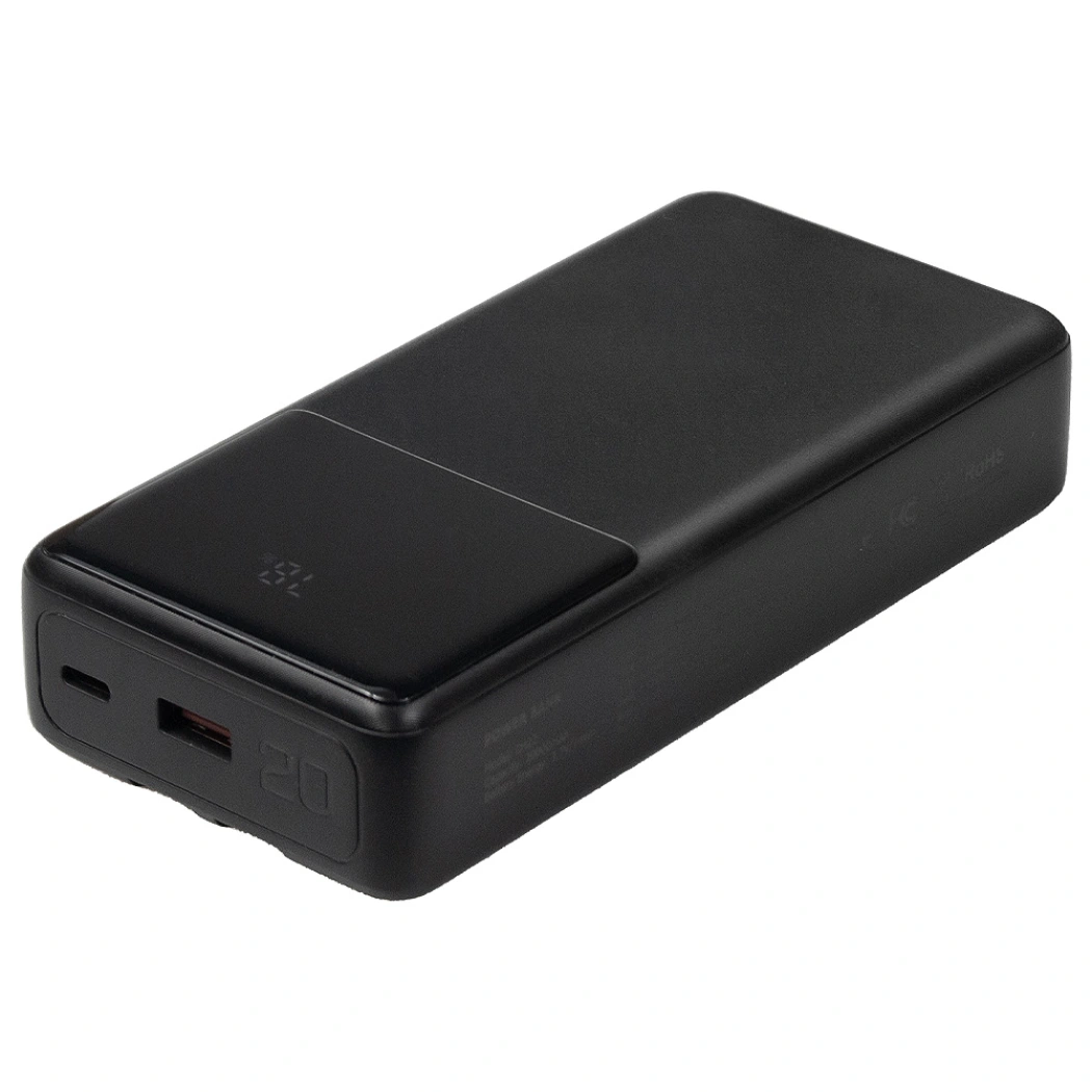 Внешний аккумулятор (powerbank) «Stream 20», 20 000 mAH, с двумя зарядными шнурами,  22,5W (Ватт)  super fast charge, Power Delivery (PD) 25.5W (dfnn), c цифровым дисплеем для контроля заряда, черный