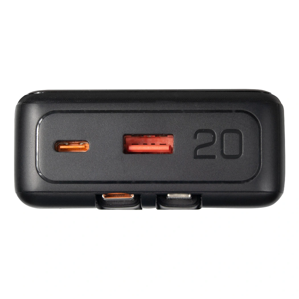 Внешний аккумулятор (powerbank) «Stream 20», 20 000 mAH, с двумя зарядными шнурами,  22,5W (Ватт)  super fast charge, Power Delivery (PD) 25.5W (dfnn), c цифровым дисплеем для контроля заряда, черный