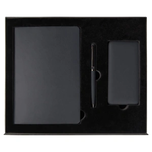 Набор подарочный Solution Prestige Yota Trio (Ежедневник Flexy Latte Soft Touch Black Edition Color А5, Внешний аккумулятор (powerbank) «WeCharge Soft Touch», Ручка Grand Attashe металлическая,) в подарочный коробке, черный