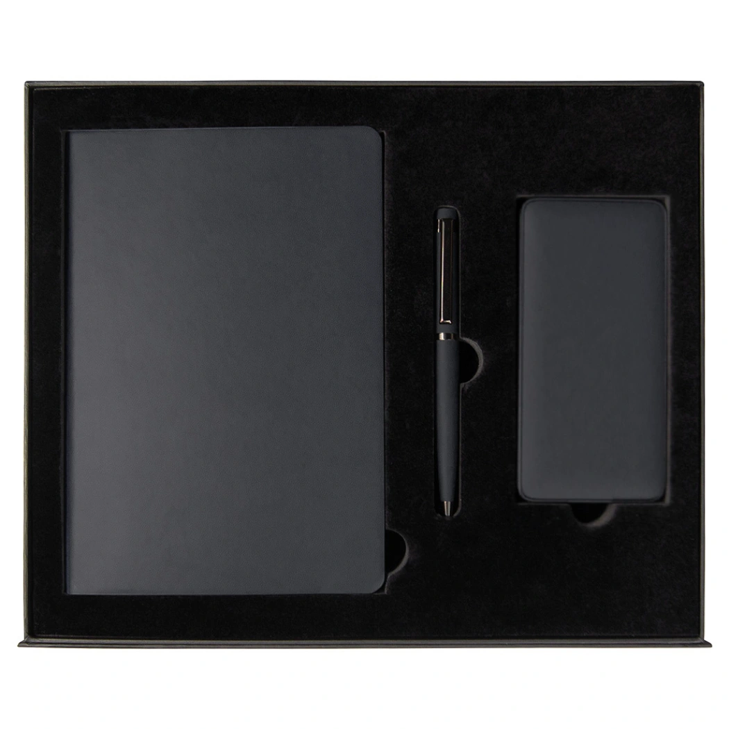 Набор подарочный Solution Prestige Yota Trio (Ежедневник Flexy Latte Soft Touch Black Edition Color А5, Внешний аккумулятор (powerbank) «WeCharge Soft Touch», Ручка Grand Attashe металлическая,) в подарочный коробке, черный