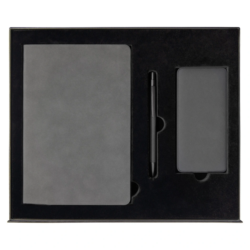 Набор подарочный Solution Prestige Yota Trio (Ежедневник Flexy Nuba А5, Внешний аккумулятор (powerbank) «WeCharge Velvet», Ручка Gray stone Requis металлическая,) в подарочный коробке, серый