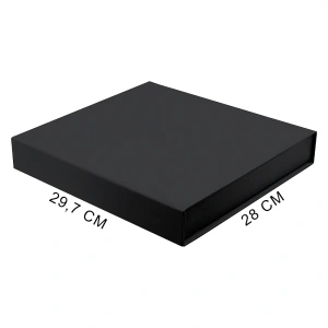 Подарочная коробка, размер 29,7*28,0*4,5 см, Solution Prestige Magnum Fabrique магнитным клапаном под индивидуальную вырубку, черная, с кремовым ложементом из EVA 